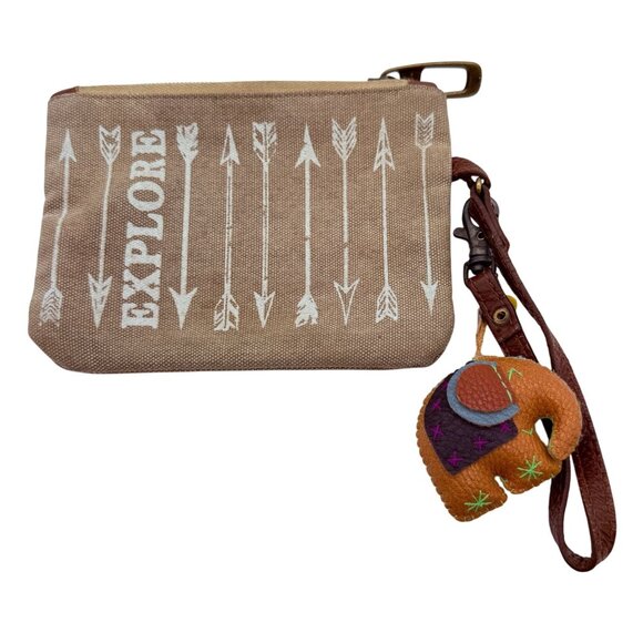Primitives by Kathy Handbags - Primitives by Kathy Zipper Pouch Explore Arrows Tan Canvas Bag Elephant Keychain
